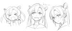  &gt;_&lt; 1girl abukuma_(kantai_collection) cropped_torso expressions greyscale kantai_collection kinosuke_(sositeimanoga) monochrome multiple_views open_mouth sweat sweatdrop 