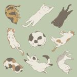  ^_^ animal animal_focus avogado6 black_cat calico cat cat_focus cat_loaf closed_eyes closed_mouth facing_away facing_viewer green_background lying muted_color no_humans on_back on_side on_stomach original simple_background too_many too_many_cats white_cat |3 