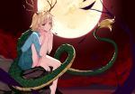  aoi_(buzhuen444) barefoot blonde_hair horns kicchou_yachie moon red red_eyes short_hair skirt tail touhou 