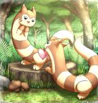  commentary english_commentary forest furret gen_2_pokemon gift highres mouth_hold nature otakuap pecha_berry pokemon 
