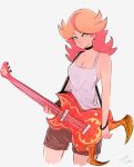  1girl alternate_hair_length alternate_hairstyle amanda_o&#039;neill artist_name black_choker breasts choker cleavage green_eyes guitar highres instrument little_witch_academia long_hair multicolored_hair omiza_somi orange_hair shorts simple_background tank_top two-tone_hair white_background 