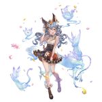  1girl ;d alpha_transparency animal_ears bangs black_skirt blue_hair blush book breasts brooch bunny_ears erune ferry_(granblue_fantasy) flower full_body ghost granblue_fantasy hair_flower hair_ornament head_wreath high-waist_skirt holding holding_book holding_flower jewelry long_hair looking_at_viewer minaba_hideo necklace official_art one_eye_closed open_mouth pocket_watch shirt single_earring skirt sleeveless sleeveless_shirt small_breasts smile solo transparent_background watch wavy_hair white_shirt 