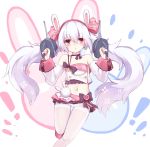  1girl animal_ears azur_lane bangs bare_shoulders blush breasts bunny_ears collarbone commentary_request ero_mang-a eyebrows_visible_through_hair fake_animal_ears grey_hair hair_between_eyes hair_ornament hairband highres laffey_(azur_lane) long_hair long_sleeves looking_at_viewer pleated_skirt red_eyes red_skirt silver_hair skirt solo twintails very_long_hair white_hair white_legwear 