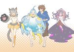  :d animal_ears bare_legs barefoot blue_hair brown_hair cat cat_ears closed_eyes dress eye_covered flower gran_(granblue_fantasy) granblue_fantasy grey_hair hair_flower hair_ornament lyria_(granblue_fantasy) mifuta nio_(granblue_fantasy) open_mouth purple_hair sen_(granblue_fantasy) smile tail 