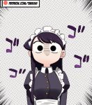  1girl animated apron black_eyes blinking dotted_background komi-san_wa_komyushou_desu komi_shouko long_hair looking_at_viewer maid no_mouth purple_hair solo sound_effects takeshi~ upper_body 