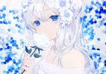  achiki blue_eyes flowers long_hair original rose waifu2x white_hair 
