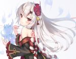  bell blush close gray_hair hololive horns long_hair nakiri_ayame parfait_fate red_eyes 