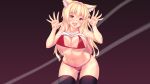  animal_ears bikini blonde_hair erect_nipples fast-runner-2024 long_hair orange_eyes original photoshop swimsuit thighhighs tiffy 