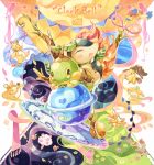  ^_^ ampharos archen bird brown_eyes bunnelby bunny chaloc7 closed_eyes commentary creature cyndaquil dedenne english_text flower flying gen_2_pokemon gen_3_pokemon gen_4_pokemon gen_5_pokemon gen_6_pokemon grass happy jirachi looking_at_viewer mawile no_humans pokemon pokemon_(creature) purple_scarf scarf swirlix symbol_commentary turtwig 