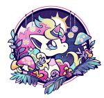  commentary commentary_request crayonchewer creature from_side galarian_form galarian_ponyta highres mushroom no_humans plant pokemon pokemon_(creature) profile round_image signature simple_background solo star unicorn white_background 