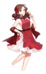  1girl alternate_costume brown_hair cup dorothea_arnault dress drinking_glass fire_emblem fire_emblem:_three_houses flower green_eyes gummy_(puffaluficus) hair_flower hair_ornament highres holding holding_cup jewelry long_hair necklace parted_lips red_dress simple_background solo white_background wine_glass 