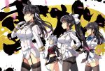  4girls animal_ears atago_(azur_lane) azur_lane bangs black_blouse black_hair black_legwear black_sailor_collar black_serafuku black_skirt blouse bow breasts choukai_(azur_lane) commentary_request dog_ears extra_ears floppy_ears garter_straps gloves hair_bow hair_flaps hair_ribbon hat hat_bow holding holding_sword holding_weapon katana large_breasts long_hair long_sleeves macaroni_hourensou maya_(azur_lane) midriff military military_uniform miniskirt multiple_girls neckerchief orange_eyes pantyhose pleated_skirt ponytail puffy_long_sleeves puffy_sleeves red_neckwear ribbon sailor_collar scarf school_uniform serafuku sheath sheathed short_hair silver_hair skirt smile swept_bangs sword takao_(azur_lane) thighband_pantyhose thighhighs uniform weapon white_bow white_gloves white_ribbon white_scarf white_skirt 