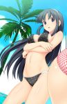  bikini black_hair blush breast_hold breasts fukami_nagisa koutaro swimsuit tropical_vacation twinkle 