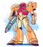  arm_cannon arms_at_sides commentary english_commentary fusion gundam looking_at_viewer mecha metroid no_humans rariatto_(ganguri) samus_aran solo standing weapon zaku_ii 