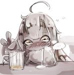  ... 1girl ahoge blush cup desert_rain_frog_(diddms1999) diddms1999 drunk frog_girl highres long_hair looking_at_viewer monster_girl mug original slit_pupils solo 