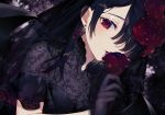  achiki black_hair blood close flowers long_hair original red_eyes vampire waifu2x wings 