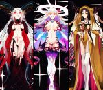  +_+ 3girls absurdres albino_(a1b1n0623) black_background black_hair breasts closed_eyes curled_horns dress facial_mark fate/grand_order fate_(series) forehead_mark gloves hair_ribbon halo highres horns huge_filesize kama_(fate/grand_order) large_breasts long_hair long_horns looking_at_viewer multiple_girls navel open_mouth pointy_ears red_eyes ribbon sesshouin_kiara smile solo sparkle stomach_tattoo striped striped_gloves symbol-shaped_pupils tattoo thighhighs tiamat_(fate/grand_order) vertical-striped_gloves very_long_hair white_hair wide_sleeves yellow_eyes 
