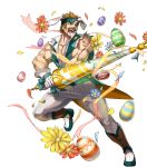 1boy alternate_costume animal_ears bartre_(fire_emblem) boots bow brown_eyes brown_hair bunny_ears dai-xt easter_egg egg facial_hair fire_emblem fire_emblem:_the_binding_blade fire_emblem_heroes flower full_body gloves headband highres muscle mustache official_art open_mouth solo teeth transparent_background 