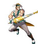  1boy alternate_costume animal_ears bartre_(fire_emblem) boots bow brown_eyes brown_hair bunny_ears dai-xt facial_hair fire_emblem fire_emblem:_the_binding_blade fire_emblem_heroes flower full_body gloves headband highres muscle mustache official_art solo teeth transparent_background 