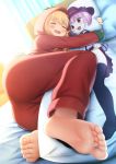  cedar_(artist) dakimakura feet nopan pajama skirt_lift thighhighs toshinou_kyouko yuru_yuri 