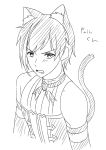  1boy animal_ear_fluff animal_ears bangs bare_shoulders blush cat_boy cat_ears cat_tail cropped_torso detached_sleeves eyebrows_visible_through_hair genderswap genderswap_(ftm) greyscale highres ichiren_namiro kyaru_(princess_connect) looking_at_viewer male_focus monochrome multicolored_hair open_mouth princess_connect! princess_connect!_re:dive shirt simple_background sleeveless sleeveless_shirt solo streaked_hair tail translation_request upper_body v-shaped_eyebrows white_background 