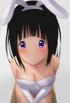  1girl animal_ears artist_name black_hair blush breasts bunny_ears bunny_girl bunnysuit chitanda_eru closed_mouth hyouka large_breasts long_hair looking_at_viewer original painttool_sai photoshop purple_eyes simple_background smile white_background 