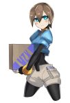  1girl aile bodystocking bodysuit breasts brown_hair closed_mouth gloves green_eyes hair_between_eyes looking_at_viewer protected_link robot_ears rockman rockman_zx short_hair shorts simple_background smile solo spandex ukimukai white_background 