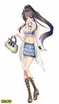  bad_id bad_pixiv_id bag black_hair boots casual halter_top halterneck handbag long_hair midriff navel omc ponytail purple_eyes solo tongue yamano_uzura 