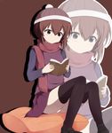  bad_id bad_pixiv_id black_legwear blush book brown_hair hat highres mafurako mizukami_ryouma panties reading scarf solo thighhighs underwear yume_nikki zoom_layer 