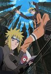  age_difference artist_request blonde_hair father_and_son forehead_protector mask namikaze_minato naruto sky tower uzumaki_naruto 