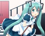  alternate_costume apron aqua_eyes aqua_hair blush enmaided gloves hairband hatsune_miku highres long_hair maid maid_headdress open_mouth smile solo twintails usashiro_mani very_long_hair vocaloid 