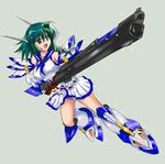  green_eyes green_hair gun kochiya_sanae mecha_musume panties solo super_robot_wars touhou underwear weapon weissritter yo-chaosangel 