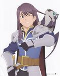  absurdres armor artist_request black_eyes black_hair dog highres male_focus official_art one_eye_closed puppy repede scan solo sword tales_of_(series) tales_of_vesperia tales_of_vesperia:_the_first_strike weapon white_background yuri_lowell 