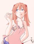  :q alternate_hairstyle apron bad_id bad_pixiv_id bare_shoulders blue_eyes bra cooking evangelion:_2.0_you_can_(not)_advance hand_on_hip holding ladle lingerie long_hair looking_away neon_genesis_evangelion orange_hair plate rebuild_of_evangelion shikinami_asuka_langley shorts simple_background solo souryuu_asuka_langley tasting tongue tongue_out twintails underwear uyama_hajime 