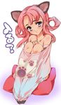  animal_ears bare_shoulders copyright_request cushion leg_hug pink_hair shirt sitting solo yuiganaoha 