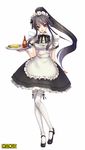  bad_id bad_pixiv_id black_hair bottle ketchup long_hair maid omc omelet ponytail purple_eyes solo thighhighs tongue tray yamano_uzura 