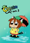  :3 animal_ears bkub boots brown_hair cat_ears cat_tail chen chibi cover cover_page doujin_cover earrings hat jewelry multiple_tails puddle rain raincoat short_hair solo tail touhou umbrella 