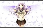  angel_beats! bad_id bad_pixiv_id chiruku feathers heterochromia letterboxed purple_hair school_uniform solo tenshi_(angel_beats!) wings yellow_eyes 