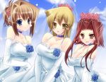  anna-his blonde_hair blue_eyes blue_flower blue_rose blush bride brown_eyes brown_hair choker dress earrings elbow_gloves flower gloves izayoi_aki jewelry long_hair mazaki_anzu multiple_girls red_hair rose short_hair smile tenjouin_asuka wedding_dress yellow_eyes yuu-gi-ou yuu-gi-ou_5d's yuu-gi-ou_duel_monsters yuu-gi-ou_gx 