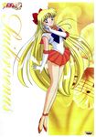  1girl absurdres aino_minako bishoujo_senshi_sailor_moon blonde_hair dress highres legs long_hair miniskirt sailor_venus scan short_dress skirt smile solo thighs 