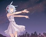  animal_ears closed_eyes dj_max dj_max_portable dress flat_chest h2so4 hair_ornament night open_mouth outstretched_arms short_hair silver_hair sky solo star_(sky) suee 
