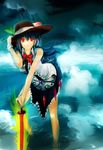  bad_id bad_pixiv_id blue_hair doublex food fruit hat hinanawi_tenshi long_hair peach red_eyes solo sword sword_of_hisou touhou weapon 
