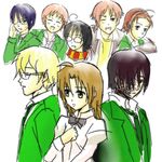  2girls 6+boys 6boys 6guys ahoge black_hair blind blonde_hair blue_hair blush_stickers brown_eyes brown_hair eyes_closed fang genderswap glasses hakamichi_shizune headband ibarazaki_emi ikezawa_hanako katawa_shoujo mikado_shiina multiple_boys multiple_girls nakai_hisao pink_hair ponytail satou_lilly scar setou_kenji tezuka_rin wink 