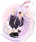 animal_ears bad_id bad_pixiv_id blazer breasts bunny_ears colorized etou_(cherry7) jacket large_breasts long_hair looking_at_viewer necktie one_eye_closed open_mouth red_eyes reisen_udongein_inaba silver_hair skirt solo thighhighs touhou zettai_ryouiki 