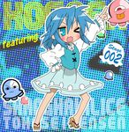  blue_eyes blue_hair character_single geta izumi_konata lucky_star md5_mismatch parody short_hair solo tatara_kogasa tongue touhou yane_ura 