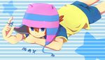  1boy blue_eyes child hat inazuma_eleven inazuma_eleven_(series) kanae5516 laying_down lying male_focus matsuno_kuusuke red_hair redhead solo uniform 