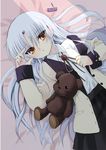  angel_beats! asami_yuriko blazer jacket long_hair lowres lying school_uniform solo stuffed_animal stuffed_toy teddy_bear tenshi_(angel_beats!) yellow_eyes 