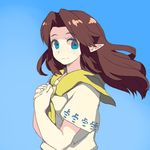  blue_eyes brown_hair long_hair malon peach_rock pointy_ears scarf smile solo the_legend_of_zelda the_legend_of_zelda:_ocarina_of_time 