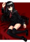  black_hair black_legwear full_body katahira_masashi long_hair nail_polish original red_nails school_uniform solo thighhighs 