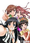  bad_id bad_pixiv_id black_hair blue_eyes brown_eyes brown_hair casual flower grin hair_flower hair_ornament head_wreath long_hair misaka_mikoto multiple_girls saten_ruiko shirai_kuroko short_hair smile to_aru_kagaku_no_railgun to_aru_majutsu_no_index twintails uiharu_kazari wan-taka 